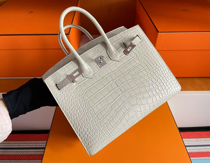 バーキン クロコ 25 HERMES バーキン25 セリエ ベトン クロコダイル アリゲーターマット シルバー金具 2627723 エルメス 新作バッグ - 画像 (7)