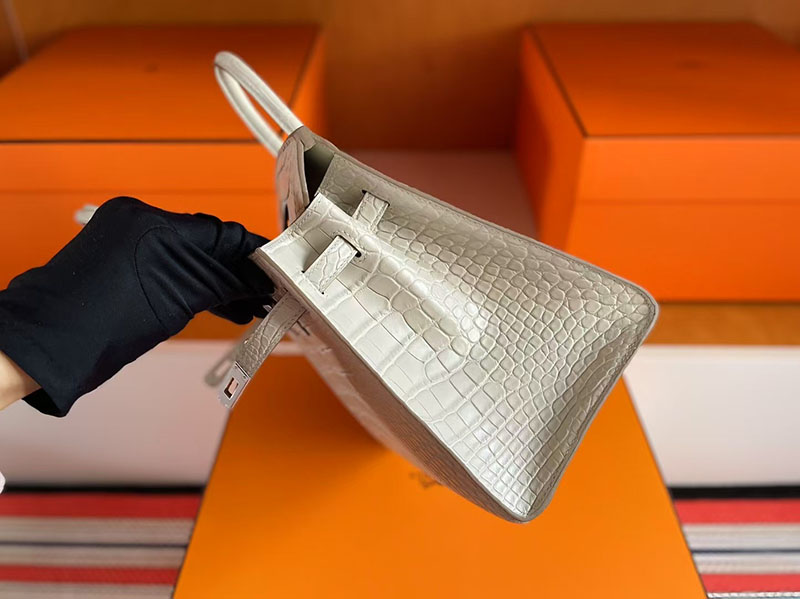 バーキン クロコ 25 HERMES バーキン25 セリエ ベトン クロコダイル アリゲーターマット シルバー金具 2627723 エルメス 新作バッグ - 画像 (6)