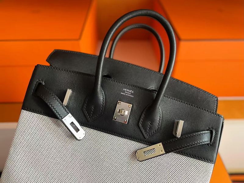 エルメス バーキン25 HERMES バーキン25 キャンバス 黒 ブラック スイフト/トワルアッシュ シルバー金具 2627725 エルメス 新作バッグ - 画像 (9)