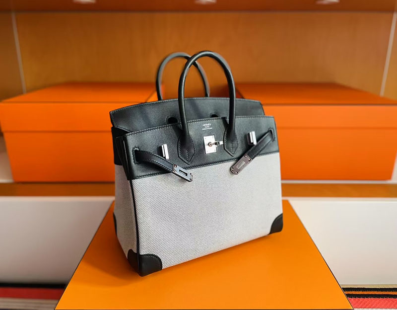 エルメス バーキン25 HERMES バーキン25 キャンバス 黒 ブラック スイフト/トワルアッシュ シルバー金具 2627725 エルメス 新作バッグ - 画像 (8)