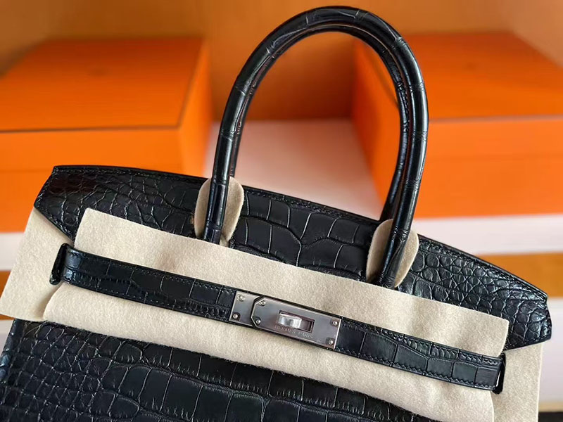 バーキン30 クロコ 定価 HERMES バーキン30 黒 ブラック クロコダイル アリゲーターマット シルバー金具 2627738 エルメス 新作バッグ - 画像 (7)