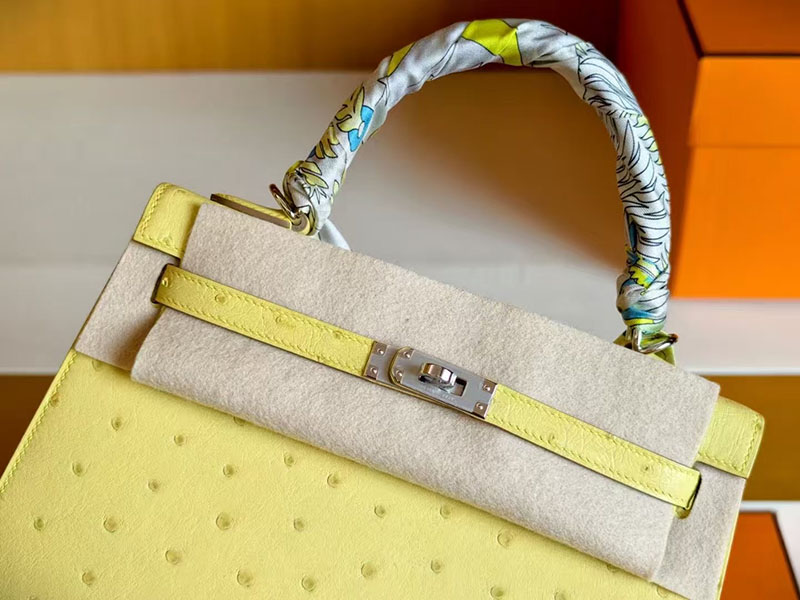 ケリー オーストリッチ 定価 HERMES ケリー25 外縫い ライム オーストリッチ シルバー金具 2627760 エルメス 新作バッグ - 画像 (7)