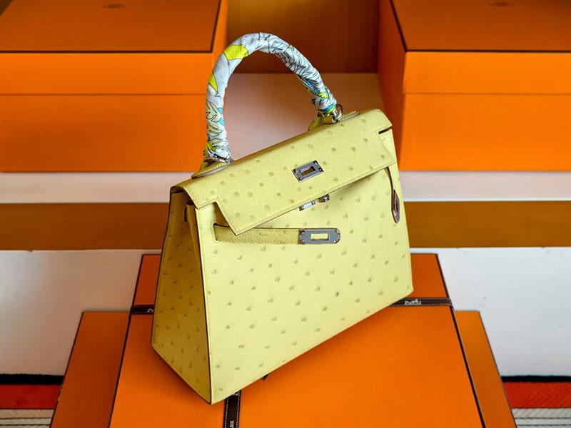 ケリー オーストリッチ 定価 HERMES ケリー25 外縫い ライム オーストリッチ シルバー金具 2627760 エルメス 新作バッグ - 画像 (5)