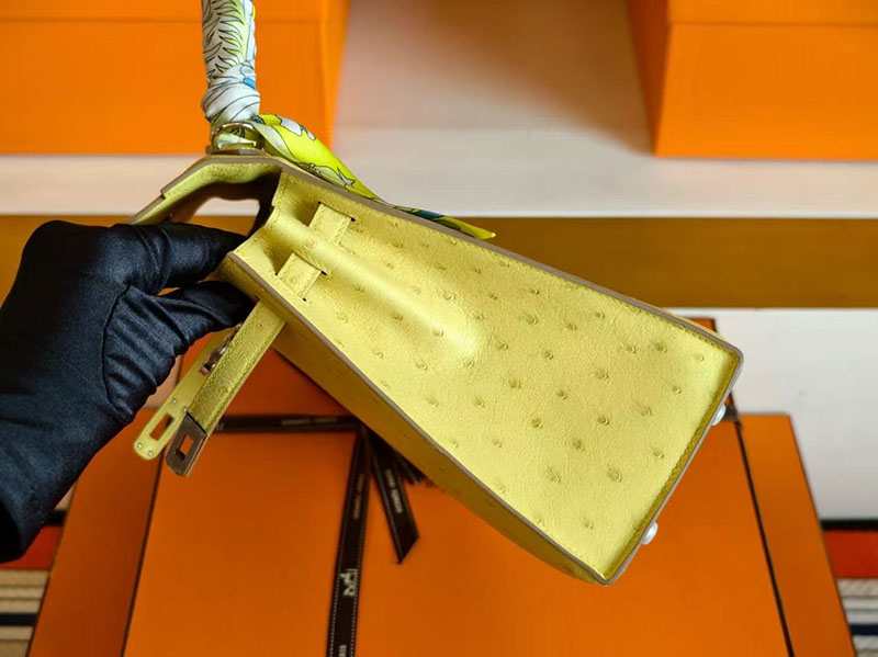 ケリー オーストリッチ 定価 HERMES ケリー25 外縫い ライム オーストリッチ シルバー金具 2627760 エルメス 新作バッグ - 画像 (3)