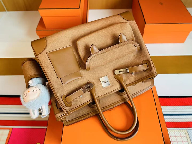 バーキン カーゴ 35 HERMES バーキンカーゴ35 デゼール/セサミ キャンバス/スイフト シルバー金具 2627765 エルメス 新作バッグ - 画像 (4)
