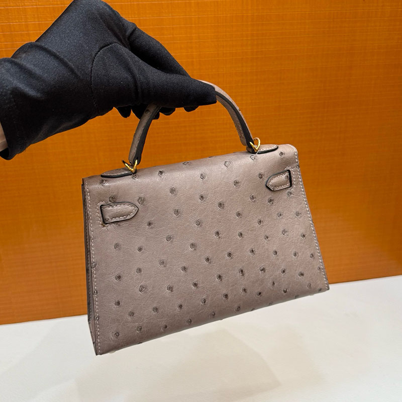 エルメス オーストリッチ 定価 HERMES ケリーミニ2 外縫い グリアスファルト オーストリッチ ゴールド金具 2627788 エルメス 新作バッグ - 画像 (3)