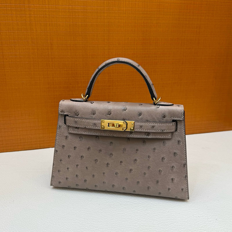 エルメス オーストリッチ 定価 HERMES ケリーミニ2 外縫い グリアスファルト オーストリッチ ゴールド金具 2627788 エルメス 新作バッグ - 画像 (4)