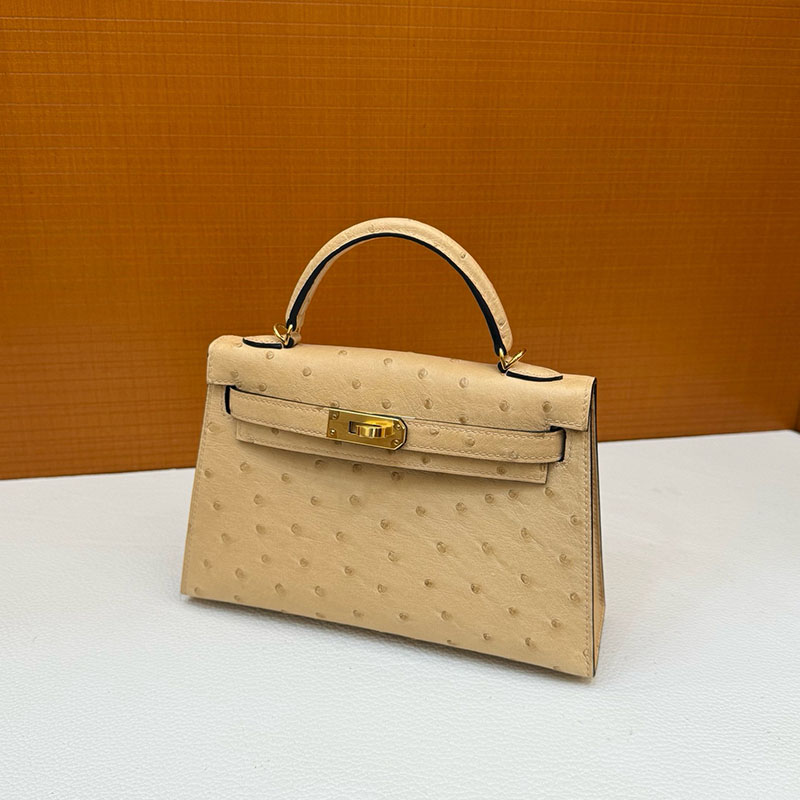 エルメス オーストリッチ バッグ HERMES ケリーミニ2 外縫い ムース オーストリッチ ゴールド金具 2627793 エルメス 新作バッグ - 画像 (5)