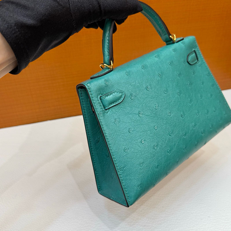 エルメス オーストリッチ ケリー HERMES ケリーミニ2 外縫い ヴェールジェイド オーストリッチ ゴールド金具 2627794 エルメス 新作バッグ - 画像 (5)