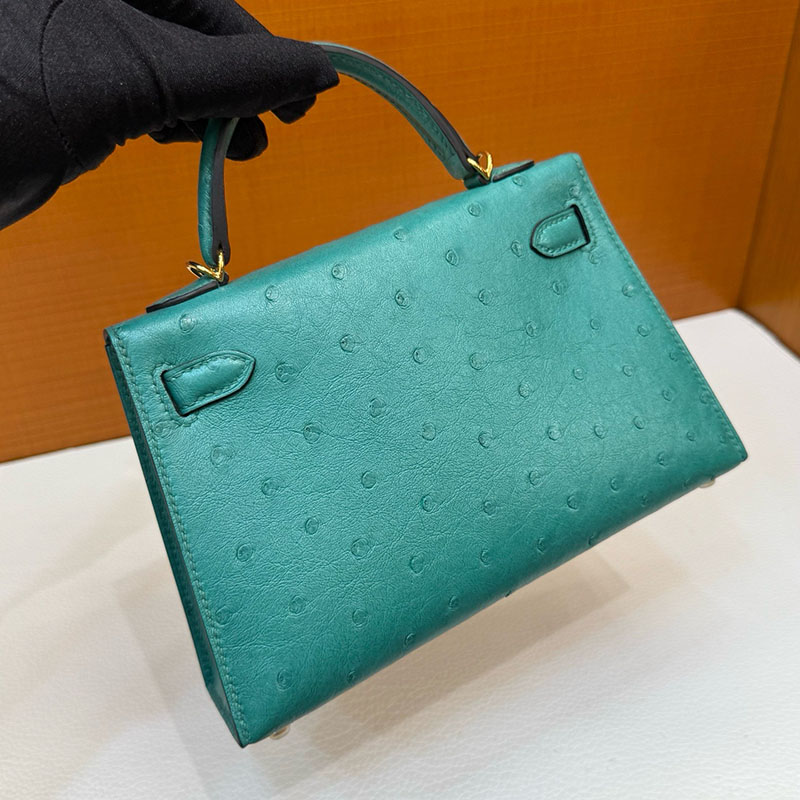 エルメス オーストリッチ ケリー HERMES ケリーミニ2 外縫い ヴェールジェイド オーストリッチ ゴールド金具 2627794 エルメス 新作バッグ - 画像 (4)