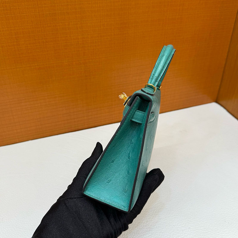 エルメス オーストリッチ ケリー HERMES ケリーミニ2 外縫い ヴェールジェイド オーストリッチ ゴールド金具 2627794 エルメス 新作バッグ - 画像 (3)