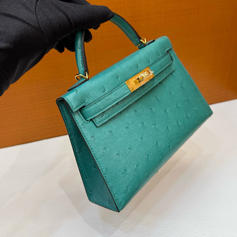 エルメス オーストリッチ ケリー HERMES ケリーミニ2 外縫い ヴェールジェイド オーストリッチ ゴールド金具 2627794 エルメス 新作バッグ - 画像 (2)