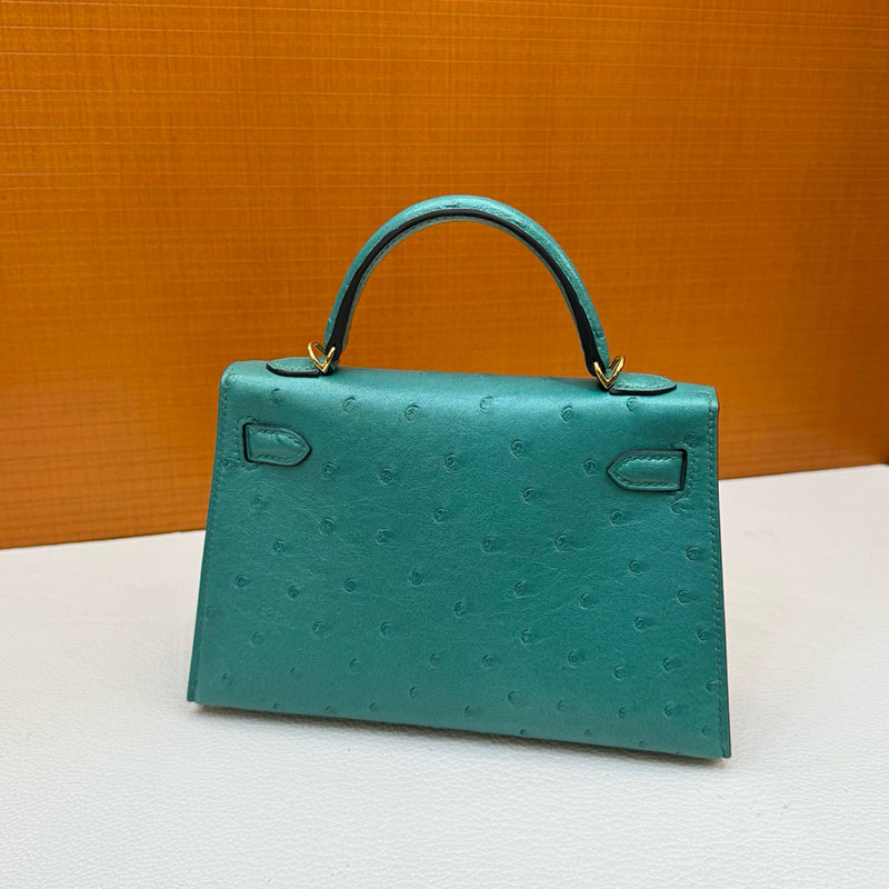 エルメス オーストリッチ ケリー HERMES ケリーミニ2 外縫い ヴェールジェイド オーストリッチ ゴールド金具 2627794 エルメス 新作バッグ - 画像 (13)