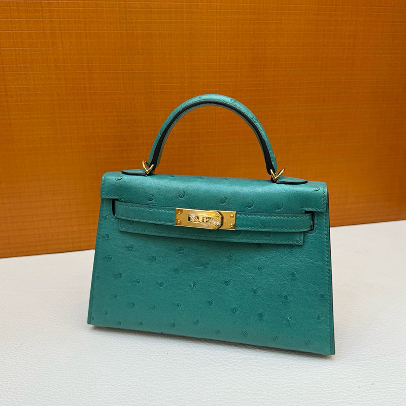 エルメス オーストリッチ ケリー HERMES ケリーミニ2 外縫い ヴェールジェイド オーストリッチ ゴールド金具 2627794 エルメス 新作バッグ - 画像 (12)