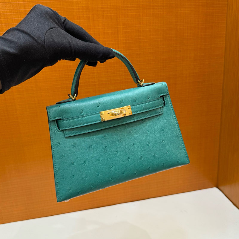 エルメス オーストリッチ ケリー HERMES ケリーミニ2 外縫い ヴェールジェイド オーストリッチ ゴールド金具 2627794 エルメス 新作バッグ - 画像 (11)