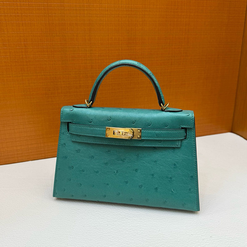 エルメス オーストリッチ ケリー HERMES ケリーミニ2 外縫い ヴェールジェイド オーストリッチ ゴールド金具 2627794 エルメス 新作バッグ - 画像 (10)