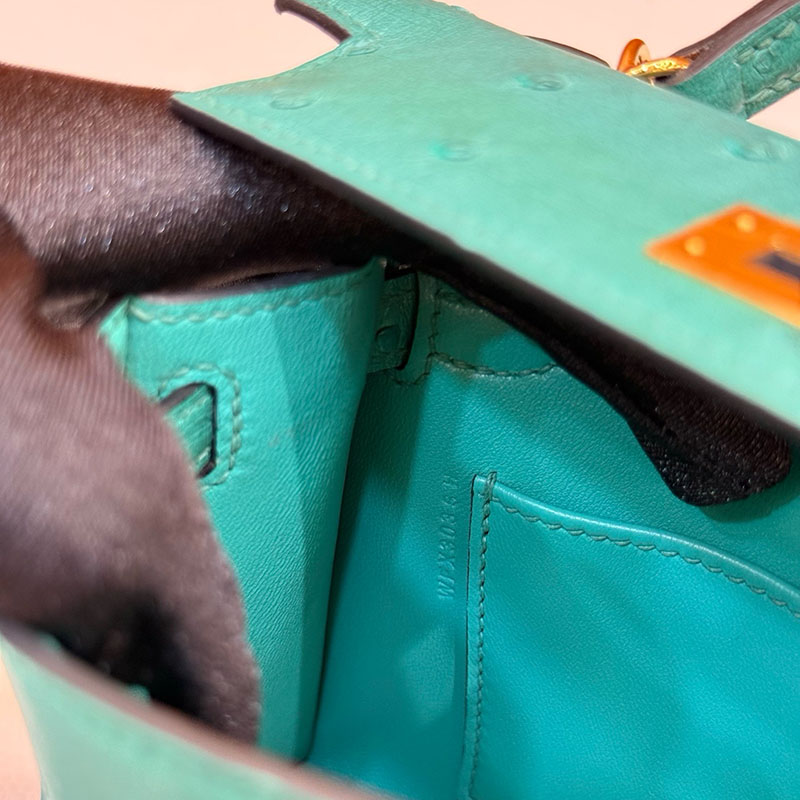 エルメス オーストリッチ ケリー HERMES ケリーミニ2 外縫い ヴェールジェイド オーストリッチ ゴールド金具 2627794 エルメス 新作バッグ - 画像 (9)