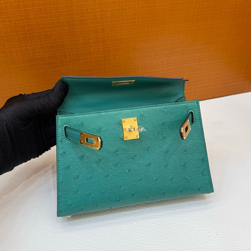 エルメス オーストリッチ ケリー HERMES ケリーミニ2 外縫い ヴェールジェイド オーストリッチ ゴールド金具 2627794 エルメス 新作バッグ - 画像 (7)