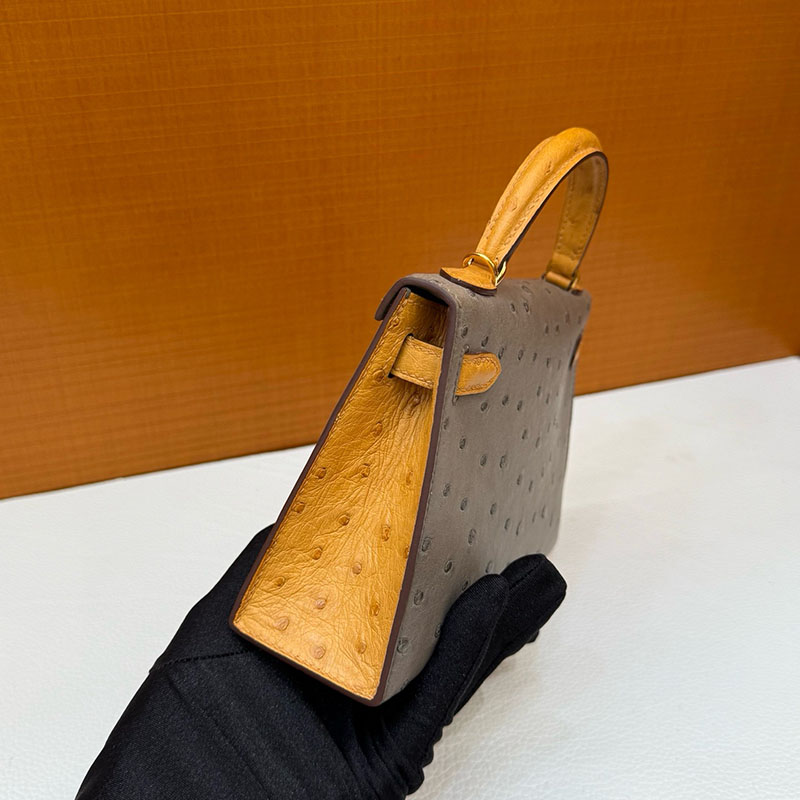 ミニケリー 定価 HERMES ケリーミニ2 外縫い トゥルティールグレー/サフラン オーストリッチ ゴールド金具 2627795 エルメス 新作バッグ - 画像 (2)