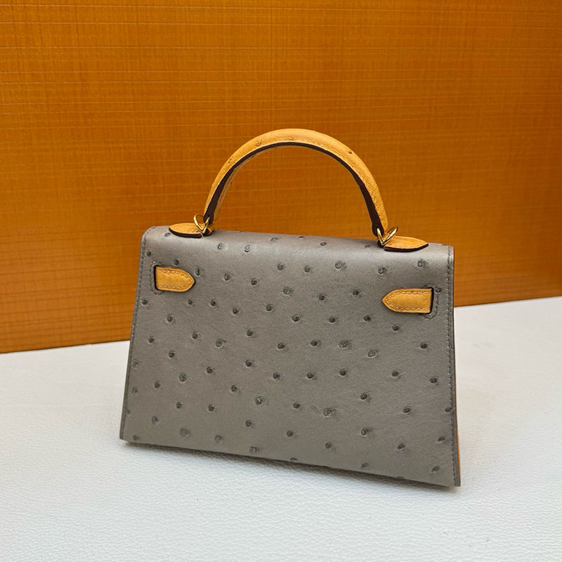 ミニケリー 定価 HERMES ケリーミニ2 外縫い トゥルティールグレー/サフラン オーストリッチ ゴールド金具 2627795 エルメス 新作バッグ - 画像 (8)