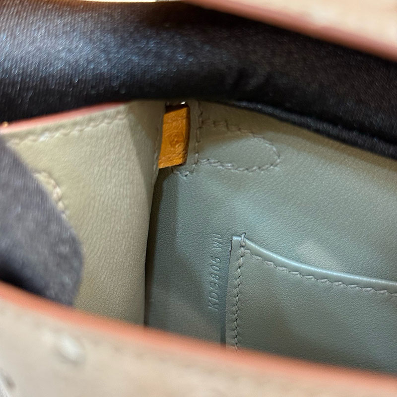 ミニケリー 定価 HERMES ケリーミニ2 外縫い トゥルティールグレー/サフラン オーストリッチ ゴールド金具 2627795 エルメス 新作バッグ - 画像 (7)