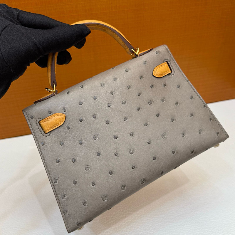 ミニケリー 定価 HERMES ケリーミニ2 外縫い トゥルティールグレー/サフラン オーストリッチ ゴールド金具 2627795 エルメス 新作バッグ - 画像 (5)