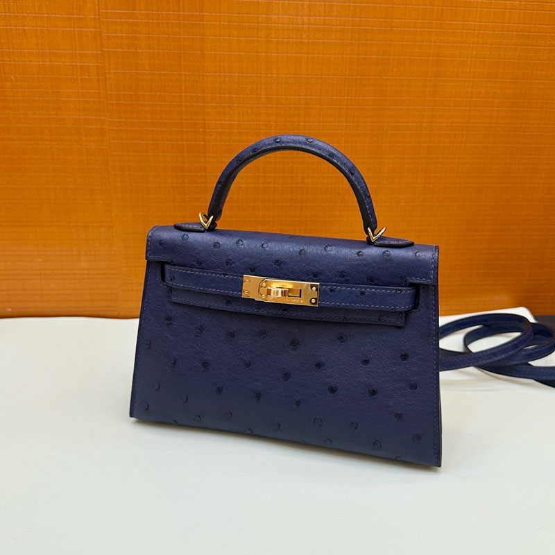 エルメス ミニバッグ HERMES ケリーミニ2 外縫い ブルーサフィール オーストリッチ ゴールド金具 2627798 エルメス 新作バッグ - 画像 (6)
