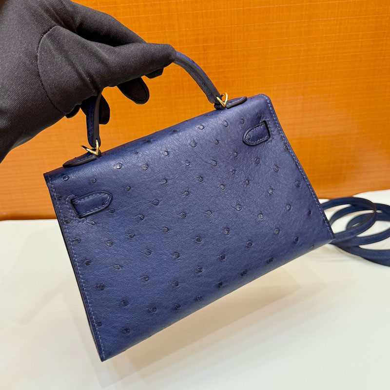エルメス ミニバッグ HERMES ケリーミニ2 外縫い ブルーサフィール オーストリッチ ゴールド金具 2627798 エルメス 新作バッグ - 画像 (5)