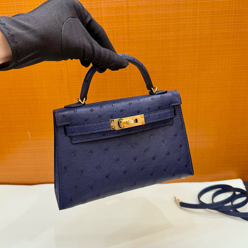 エルメス ミニバッグ HERMES ケリーミニ2 外縫い ブルーサフィール オーストリッチ ゴールド金具 2627798 エルメス 新作バッグ - 画像 (4)