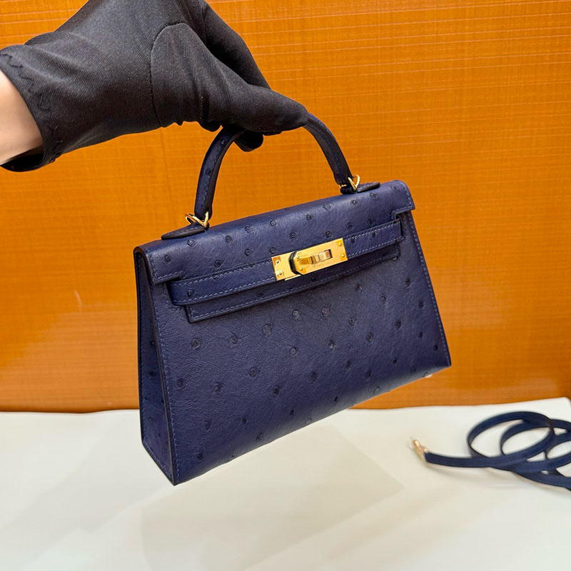 エルメス ミニバッグ HERMES ケリーミニ2 外縫い ブルーサフィール オーストリッチ ゴールド金具 2627798 エルメス 新作バッグ - 画像 (3)