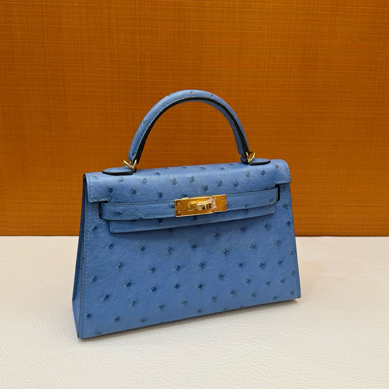 ミニバッグ ブランド お手頃 20代 HERMES ケリーミニ2 外縫い ミコノス オーストリッチ ゴールド金具 2627802 エルメス 新作バッグ - 画像 (9)