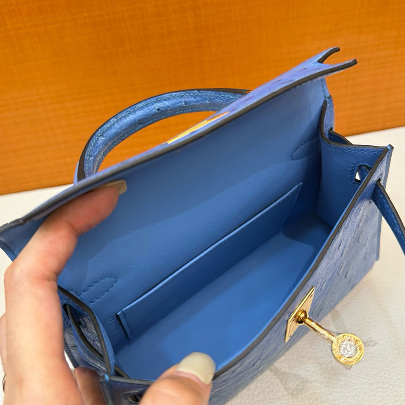 ミニバッグ ブランド お手頃 20代 HERMES ケリーミニ2 外縫い ミコノス オーストリッチ ゴールド金具 2627802 エルメス 新作バッグ - 画像 (5)