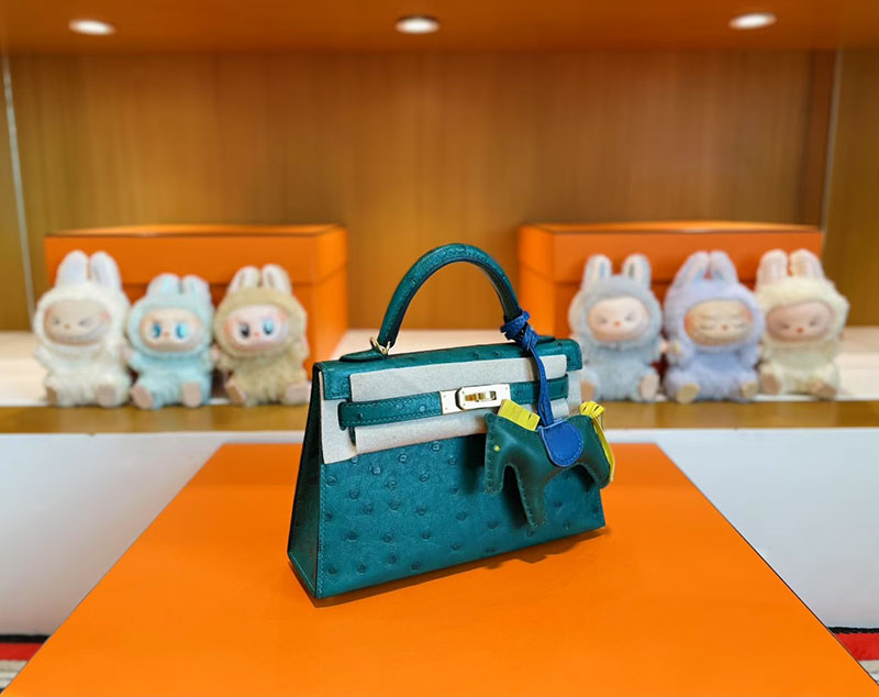 レディース ミニバッグ ブランド お手頃 HERMES ケリーミニ2 外縫い ヴェールヴェルティゴ オーストリッチ ゴールド金具 2627805 エルメス 新作バッグ - 画像 (3)