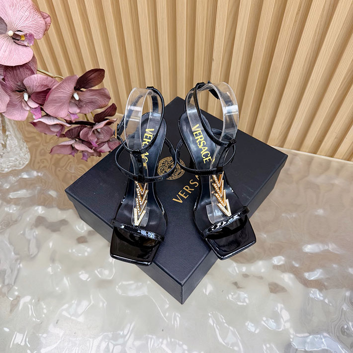 最高級ヴェルサーチェスーパーコピー VERSACE V2025 105mm チェーン サンダル カーフレザー 2628225 ヴェルサーチ サンダル レディース - 画像 (9)