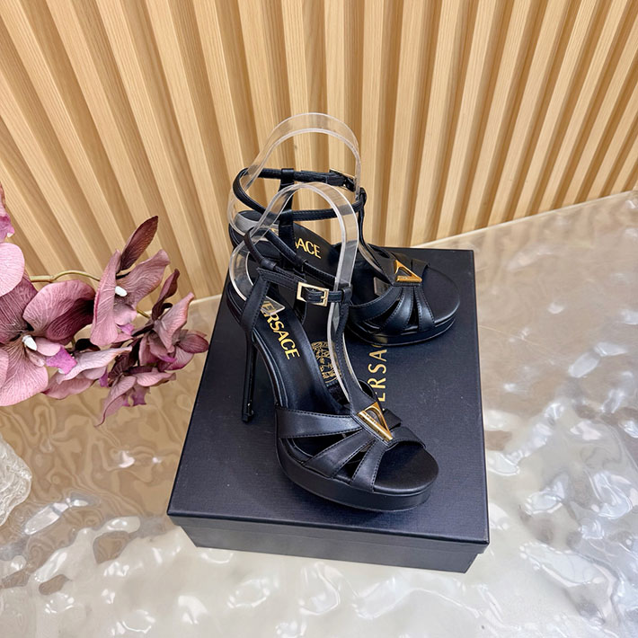 最高級ヴェルサーチェスーパーコピー VERSACE レターV レザーサンダル 120 mm 2628235 ヴェルサーチ サンダル レディース - 画像 (8)
