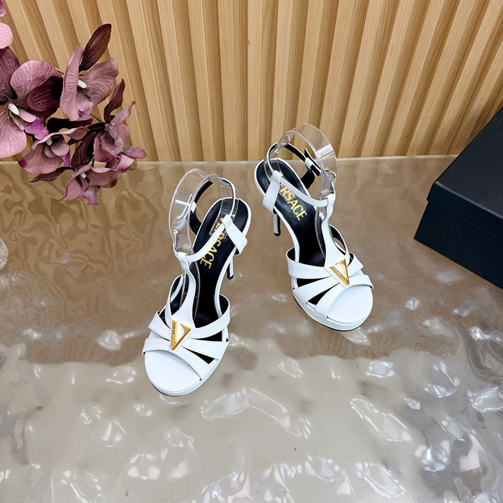 最高級ヴェルサーチェスーパーコピー VERSACE レターV レザーサンダル 120 mm 2628236 ヴェルサーチ 靴 レディース - 画像 (4)