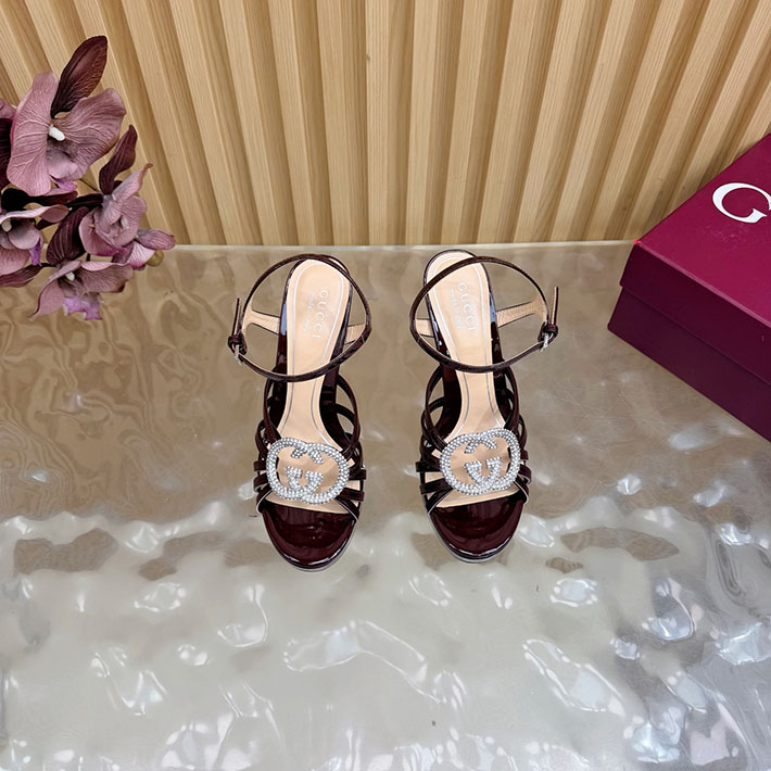 グッチ直営アウトレット店 GUCCI 105mm pump with crystal Interlocking G 2628310 ヒール サンダル 歩きやすい ブランド - 画像 (7)