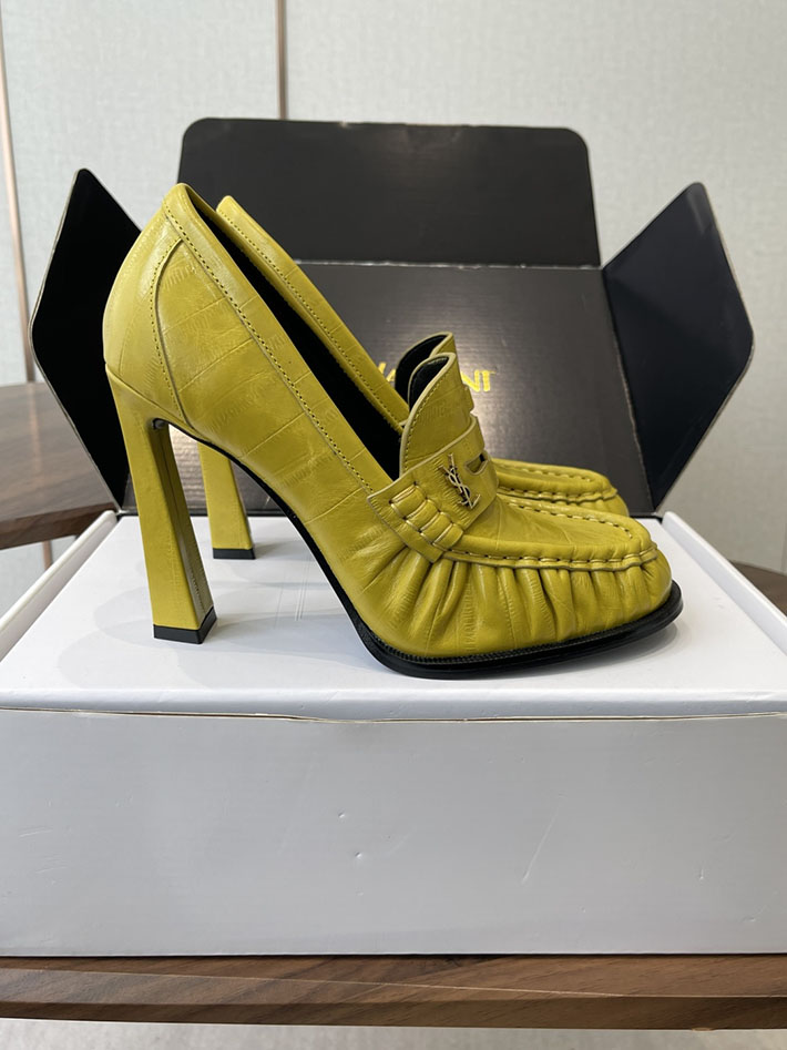 最高級サンローランスーパーコピー Saint Laurent 10cm ル ローファー パンプス イールスキン 2628447 ヒールローファー ブランド - 画像 (4)