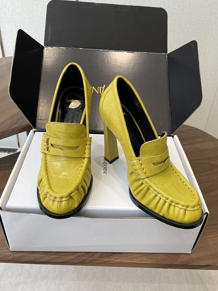 最高級サンローランスーパーコピー Saint Laurent 10cm ル ローファー パンプス イールスキン 2628447 ヒールローファー ブランド - 画像 (2)