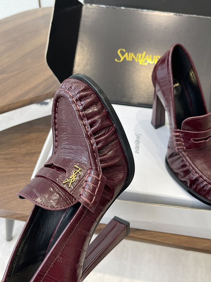 最高級サンローランスーパーコピー Saint Laurent 10cm ル ローファー パンプス イールスキン 2628448 ヒール ローファー ハイブランド - 画像 (9)