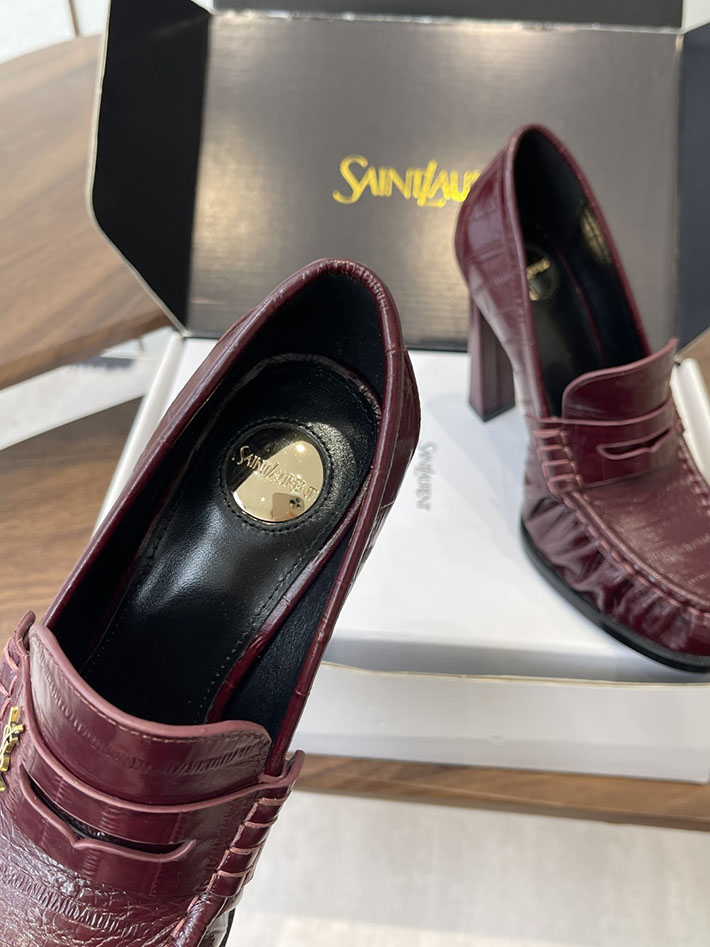 最高級サンローランスーパーコピー Saint Laurent 10cm ル ローファー パンプス イールスキン 2628448 ヒール ローファー ハイブランド - 画像 (8)