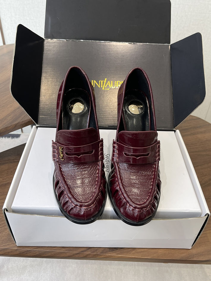 最高級サンローランスーパーコピー Saint Laurent 10cm ル ローファー パンプス イールスキン 2628448 ヒール ローファー ハイブランド - 画像 (5)