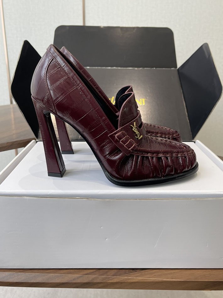 最高級サンローランスーパーコピー Saint Laurent 10cm ル ローファー パンプス イールスキン 2628448 ヒール ローファー ハイブランド - 画像 (4)