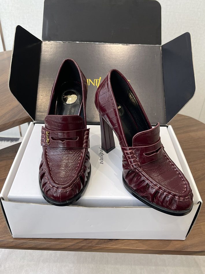 最高級サンローランスーパーコピー Saint Laurent 10cm ル ローファー パンプス イールスキン 2628448 ヒール ローファー ハイブランド - 画像 (3)