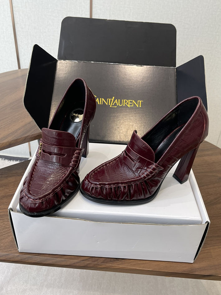 最高級サンローランスーパーコピー Saint Laurent 10cm ル ローファー パンプス イールスキン 2628448 ヒール ローファー ハイブランド - 画像 (2)