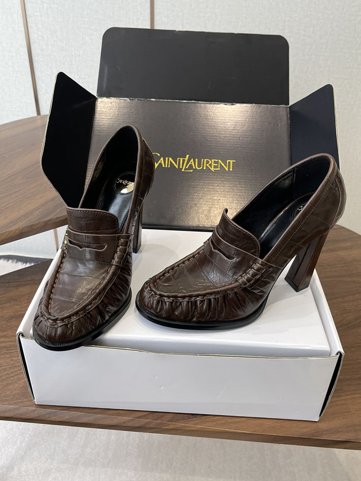 最高級サンローランスーパーコピー Saint Laurent 10cm ル ローファー パンプス イールスキン 2628449 ローファー ヒール おしゃれ - 画像 (3)