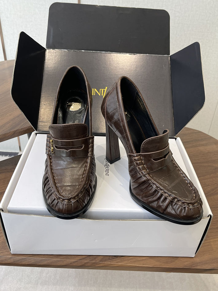 最高級サンローランスーパーコピー Saint Laurent 10cm ル ローファー パンプス イールスキン 2628449 ローファー ヒール おしゃれ - 画像 (2)