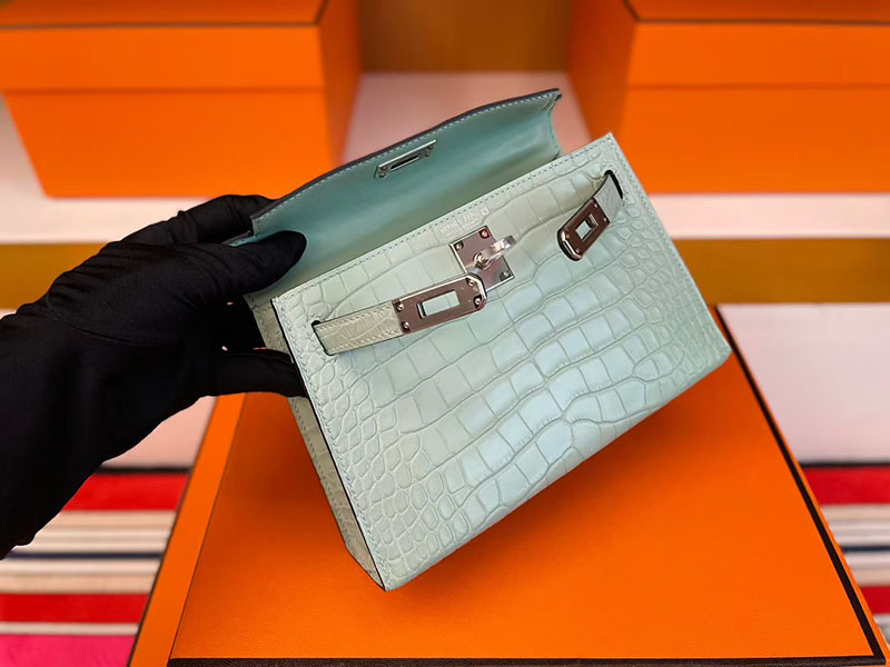 エルメス ケリーミニ2 HERMES ケリーミニ2 外縫い ヴェールデュー クロコダイル シルバー金具 2627822 エルメス 新作バッグ - 画像 (9)