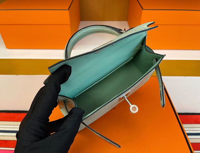 エルメス ケリーミニ2 HERMES ケリーミニ2 外縫い ヴェールデュー クロコダイル シルバー金具 2627822 エルメス 新作バッグ - 画像 (8)