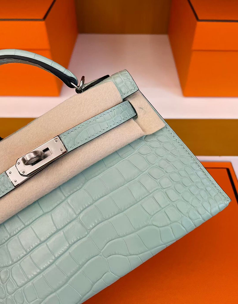 エルメス ケリーミニ2 HERMES ケリーミニ2 外縫い ヴェールデュー クロコダイル シルバー金具 2627822 エルメス 新作バッグ - 画像 (2)